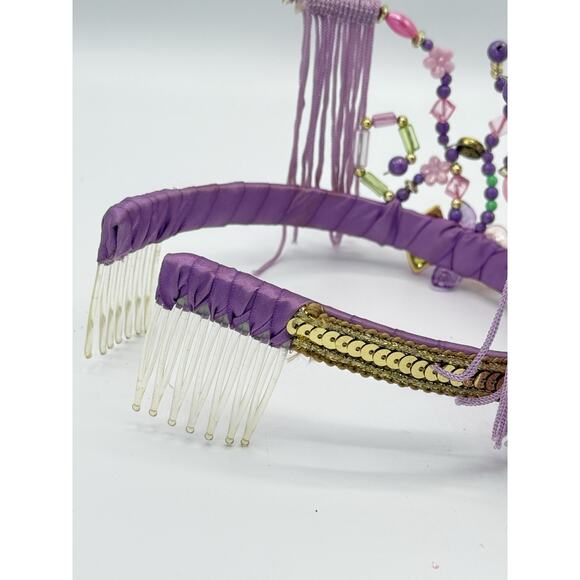 Disney Store Mulan Costume Crown Tiara Headpiece Pink Purple Beaded Princess - Picture 7 of 8